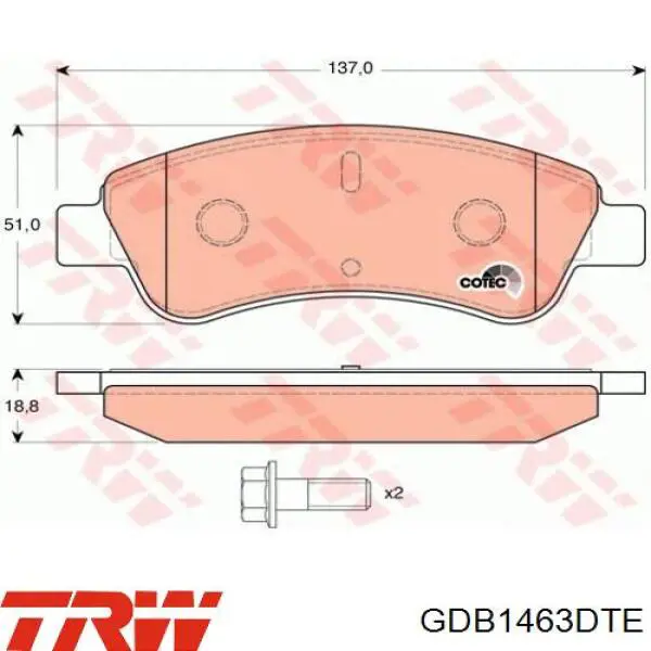 GDB1463DTE TRW колодки гальмівні передні, дискові