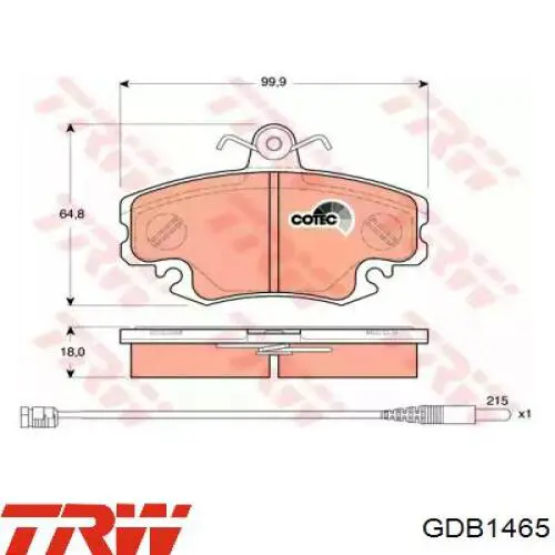 GDB1465 TRW Передні гальмівні колодки