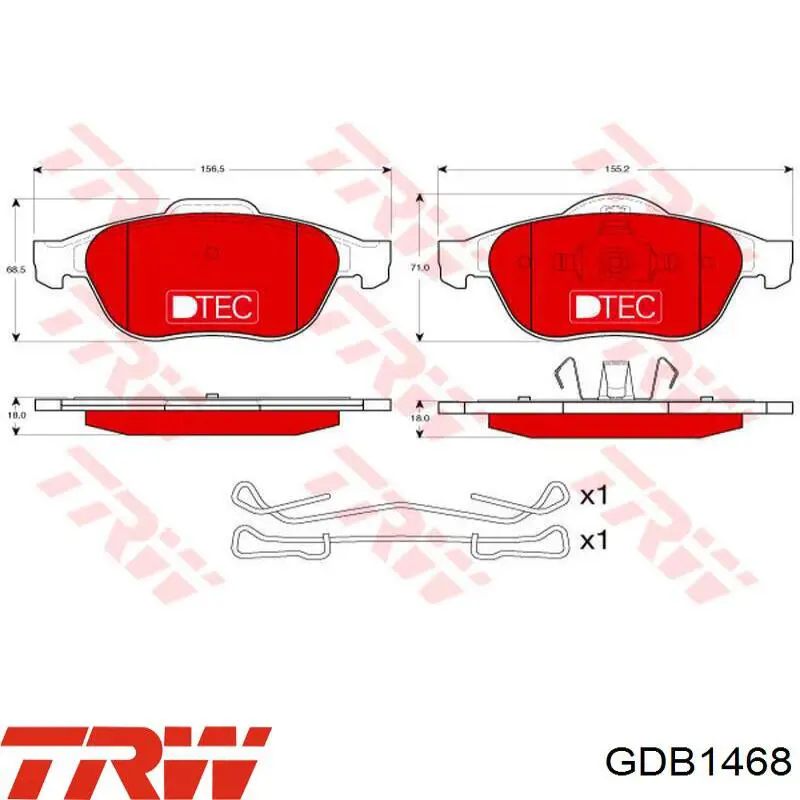 Передні тормозні колодки GDB1468 TRW