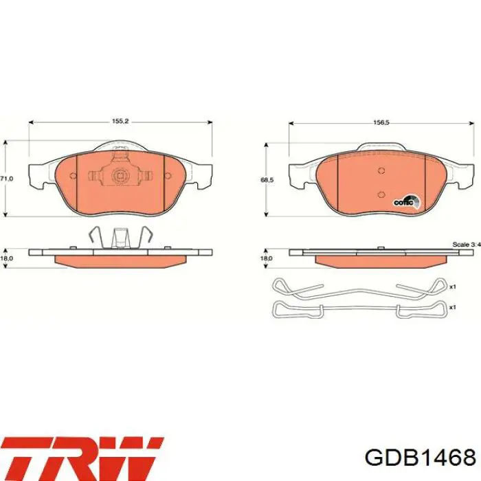 Купити GDB1468 TRW Колодки гальмівні передні, дискові