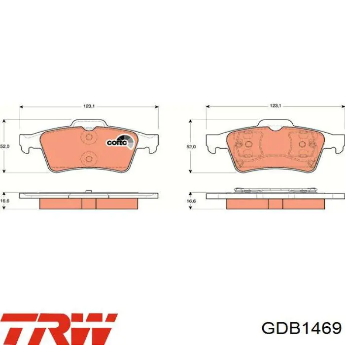 GDB1469 TRW колодки гальмові задні, дискові