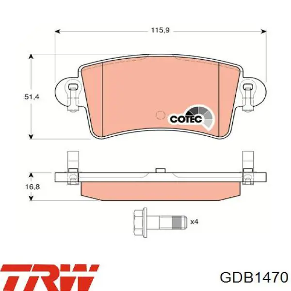 Задні гальмівні колодки GDB1470 TRW