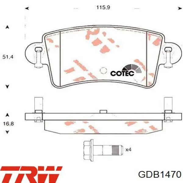 Задні дискові колодки TRW GDB1470