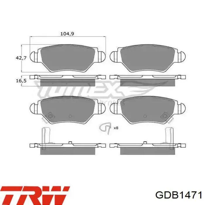 GDB1471 TRW Колодки гальмівні задні, дискові