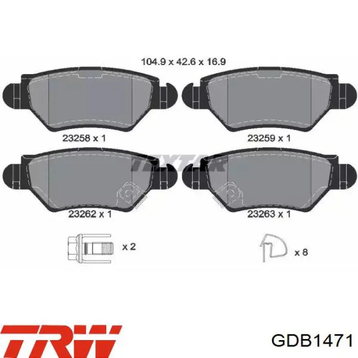Купити GDB1471 TRW Задні колодки