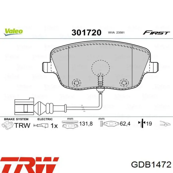 Передні тормозні колодки GDB1472 TRW