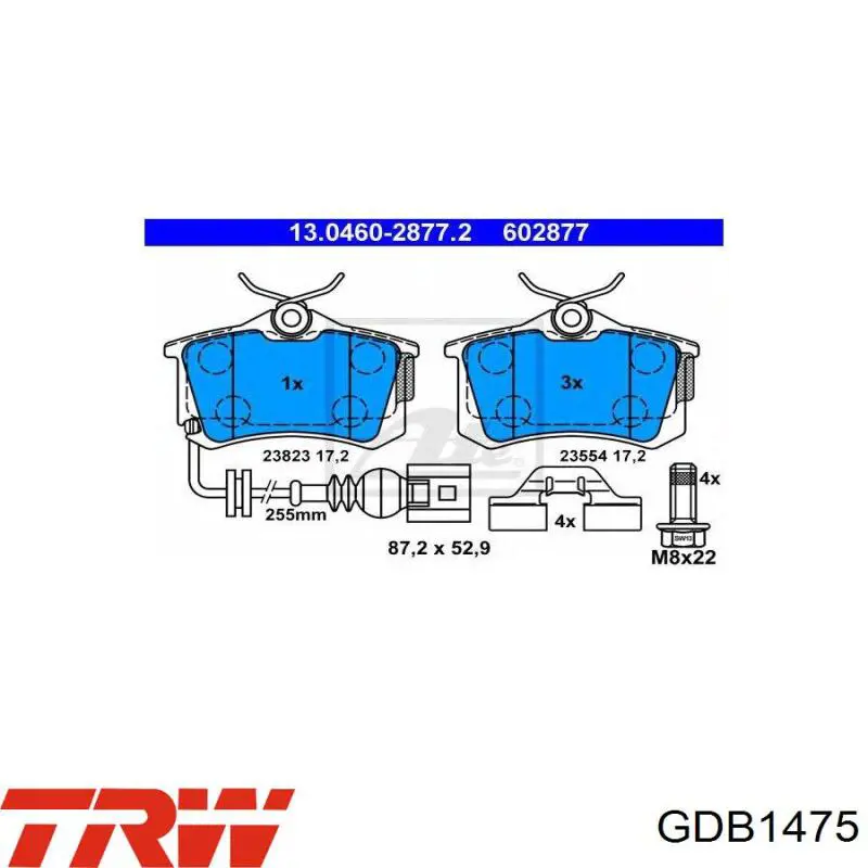 GDB1475 TRW Колодки гальмівні задні, дискові