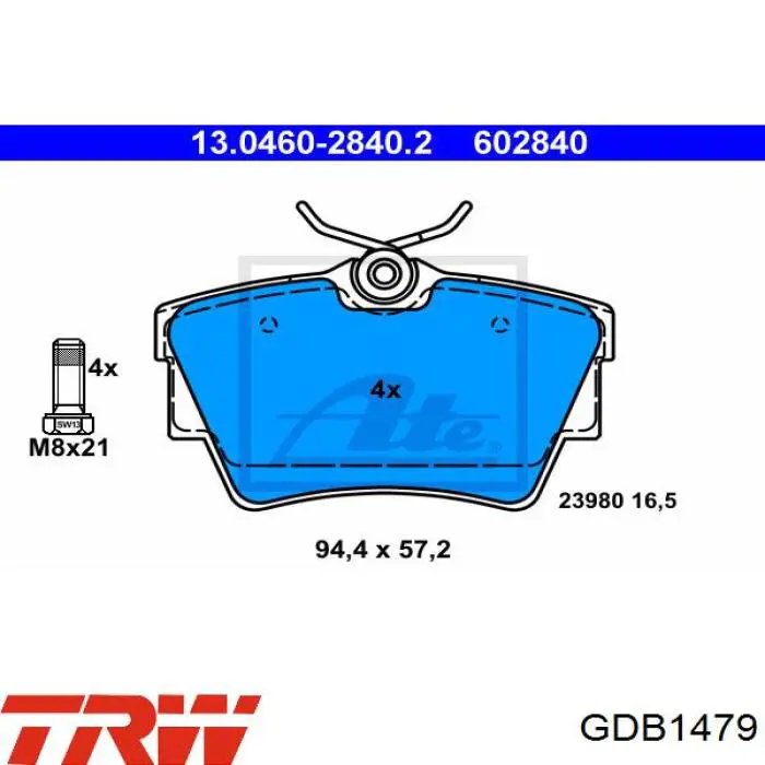 Задні гальмівні колодки TRW GDB1479 ціна, від 28.64 USD