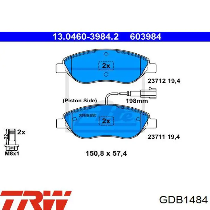 Купити GDB1484 TRW Колодки гальмівні передні, дискові
