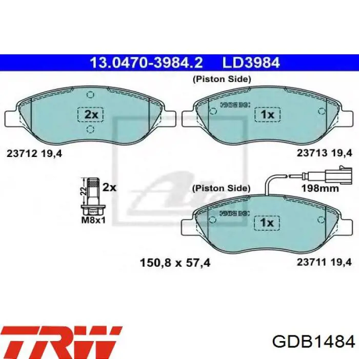 Передні тормозні колодки GDB1484 TRW