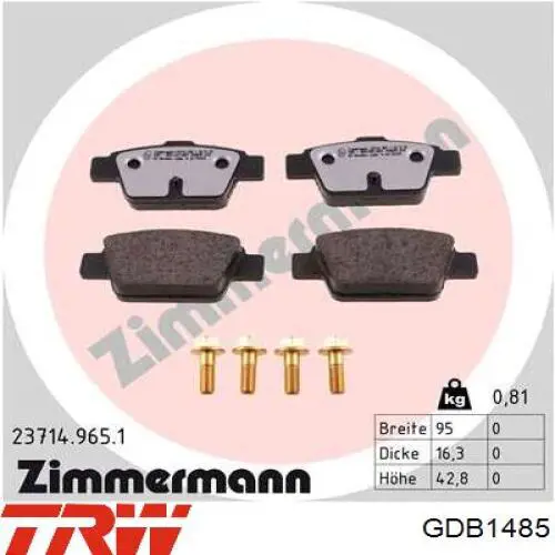 Задні гальмівні колодки TRW GDB1485 ціна, від 21.13 USD