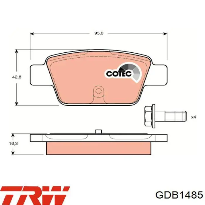 Задні гальмівні колодки GDB1485 TRW
