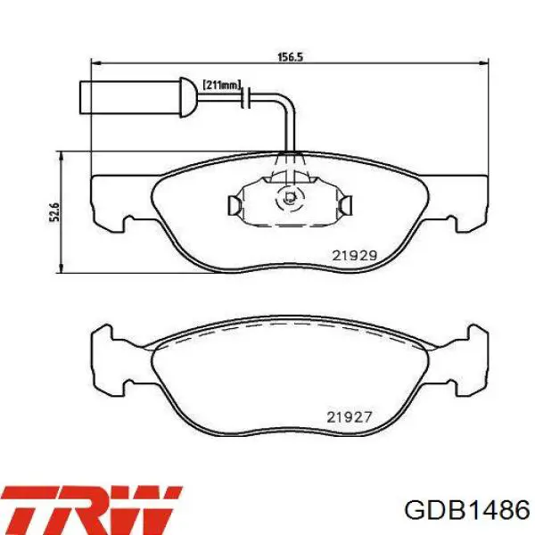 Купити GDB1486 TRW Колодки гальмівні передні, дискові