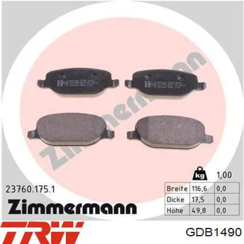 Задні дискові колодки TRW GDB1490