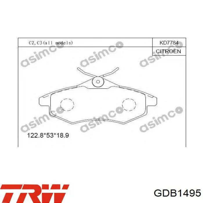 Купити GDB1495 TRW Колодки гальмівні передні, дискові