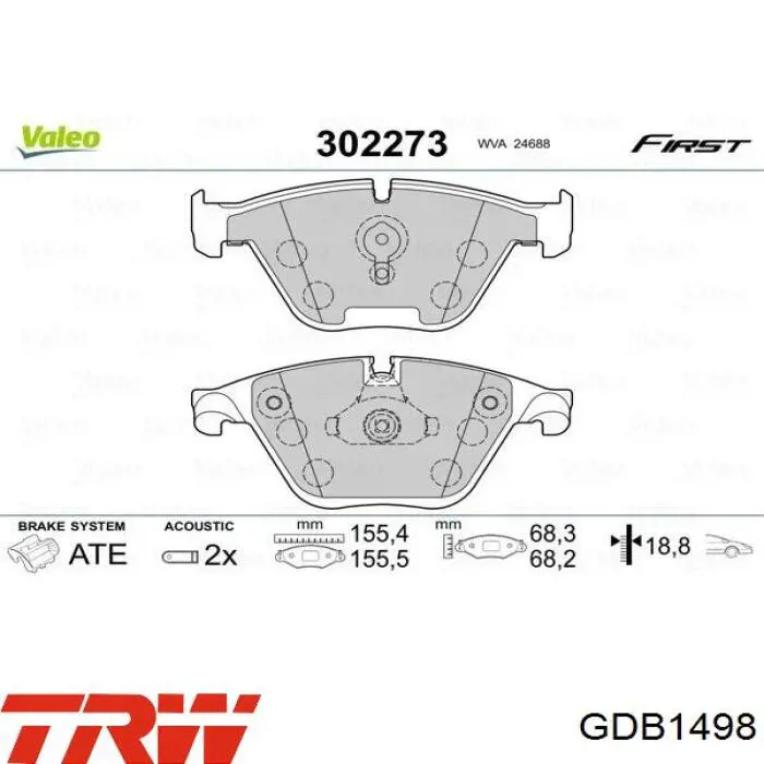 GDB1498 TRW Передні гальмівні колодки