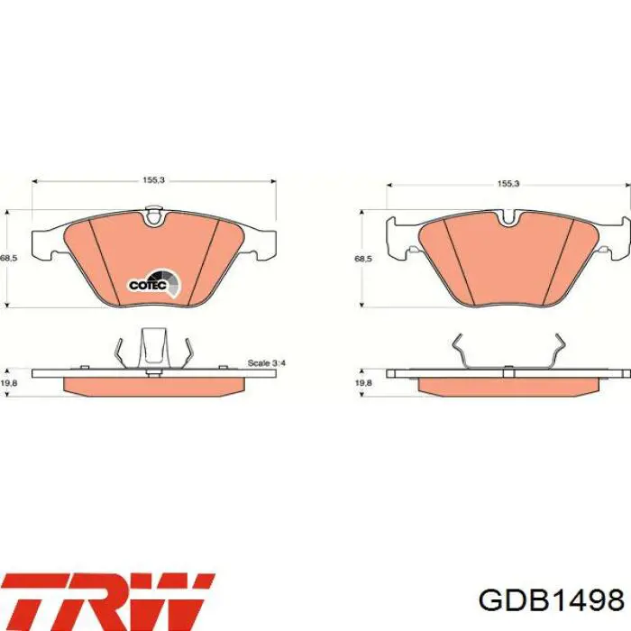 GDB1498 TRW колодки гальмівні передні, дискові