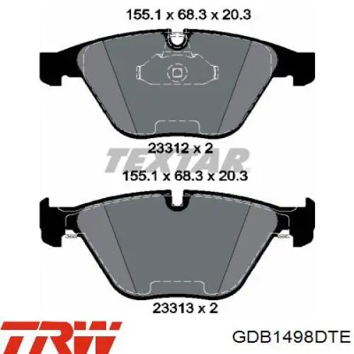 Передні тормозні колодки GDB1498DTE TRW