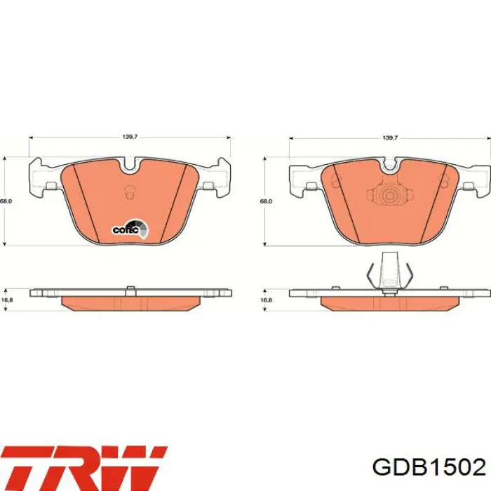 Задні гальмівні колодки GDB1502 TRW