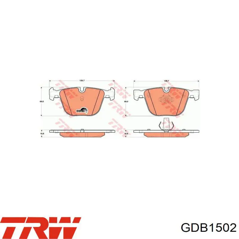 GDB1502 TRW Колодки гальмівні задні, дискові