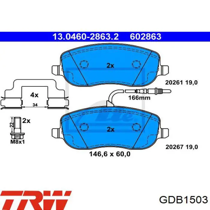 Купити GDB1503 TRW Колодки гальмівні передні, дискові