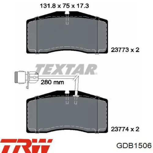 GDB1506 TRW колодки гальмівні передні, дискові