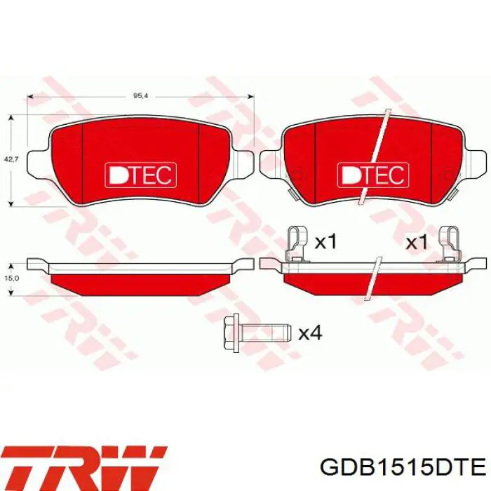 Задні гальмівні колодки GDB1515DTE TRW