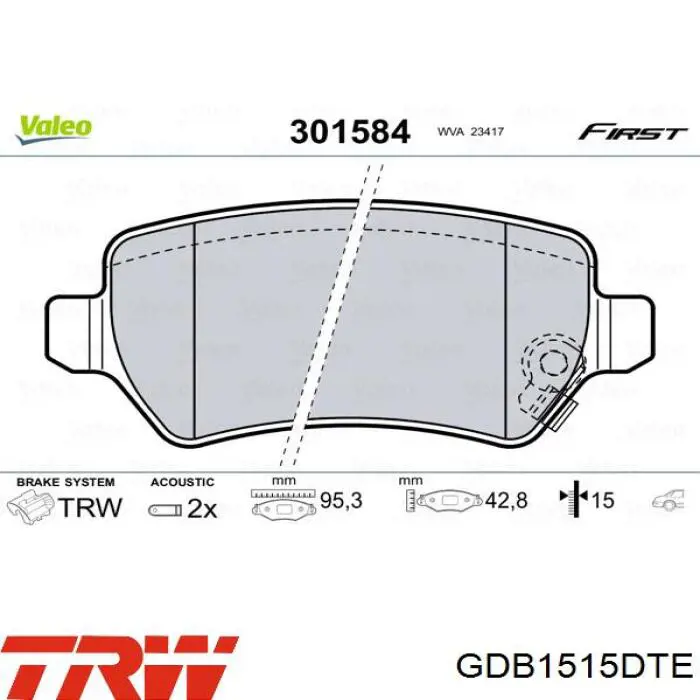 Купити GDB1515DTE TRW Задні колодки