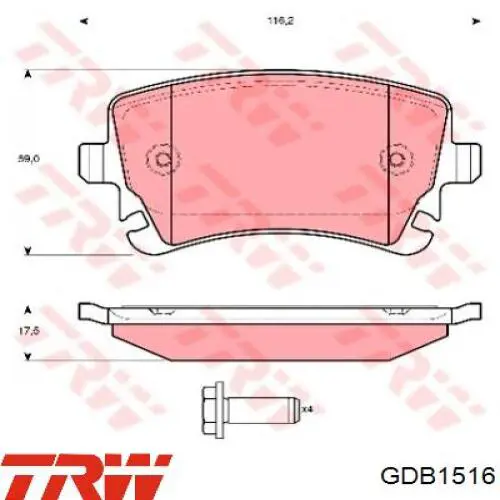 GDB1516 TRW Колодки гальмівні задні, дискові