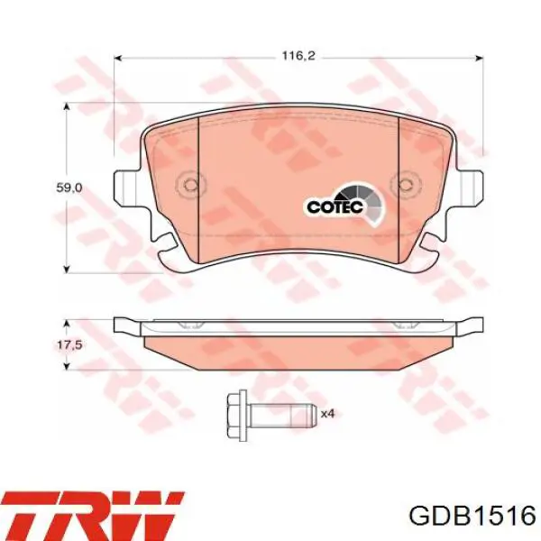 Задні гальмівні колодки TRW GDB1516 ціна, від 35.55 USD