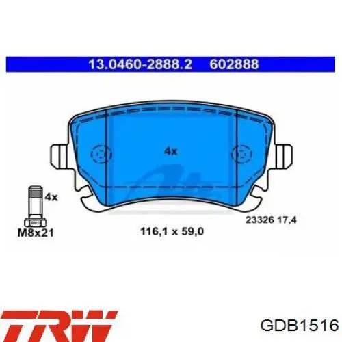 Купити GDB1516 TRW Задні колодки