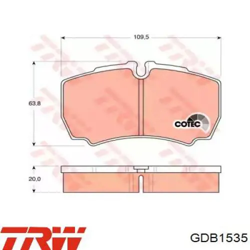 GDB1535 TRW Колодки гальмівні задні, дискові