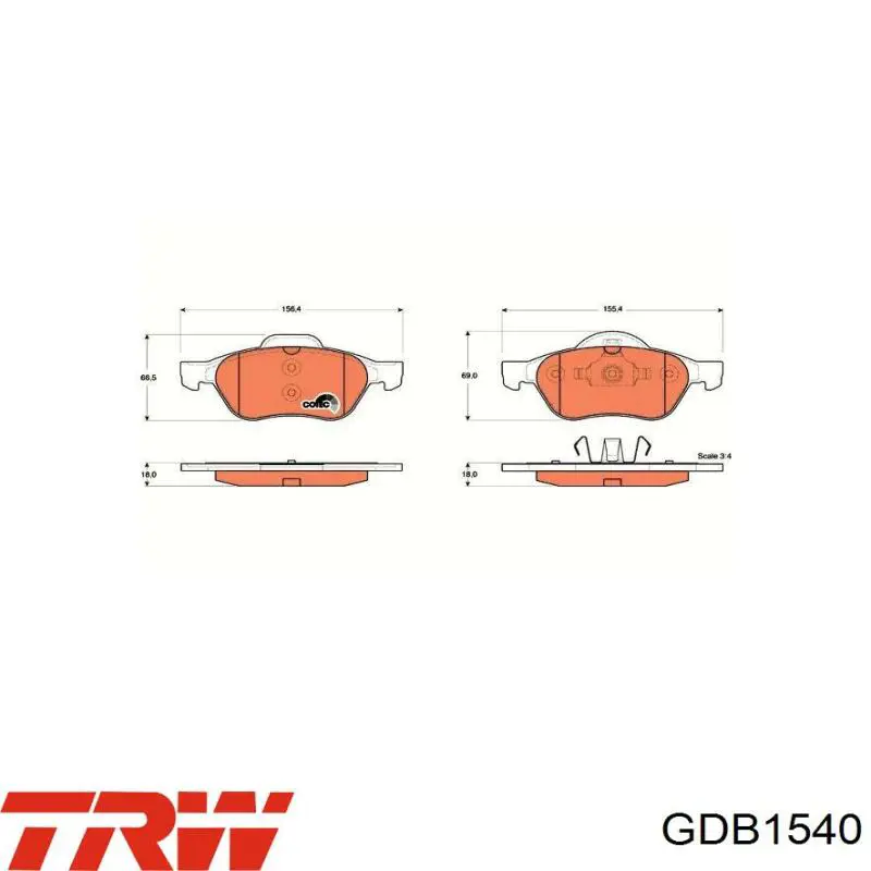 Передні тормозні колодки GDB1540 TRW