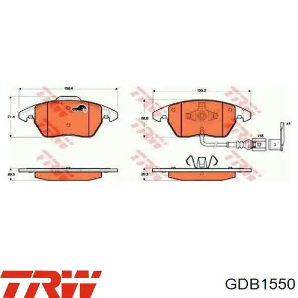 Купити GDB1550 TRW Колодки гальмівні передні, дискові