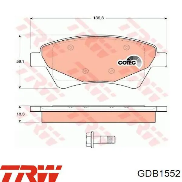 Передні тормозні колодки GDB1552 TRW