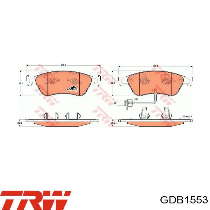 GDB1553 TRW колодки гальмівні передні, дискові