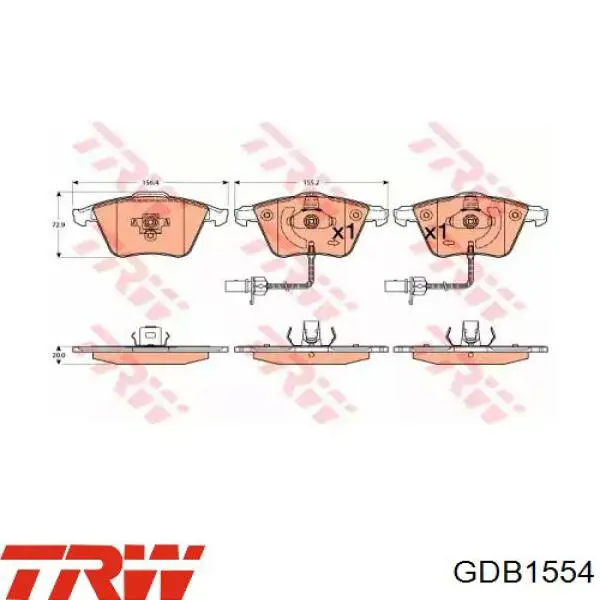 Купити GDB1554 TRW Колодки гальмівні передні, дискові