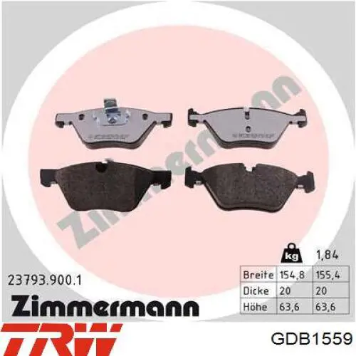Передні тормозні колодки GDB1559 TRW