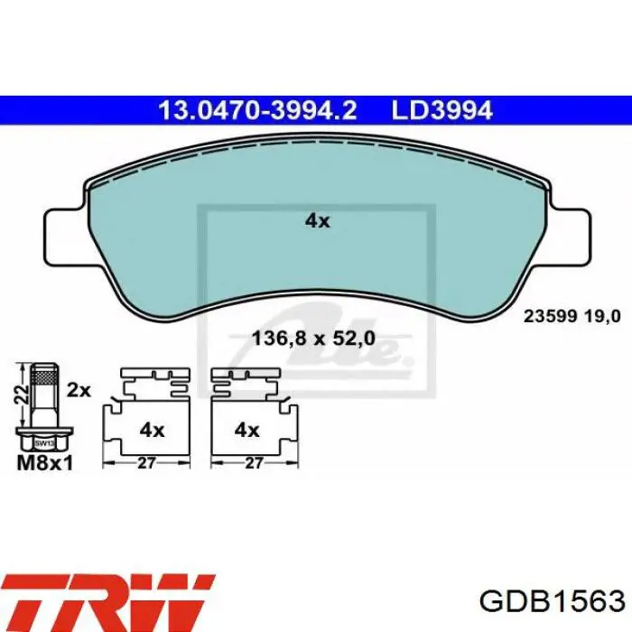 Гальмівні колодки TRW GDB1563 ціна, від 24.52 USD