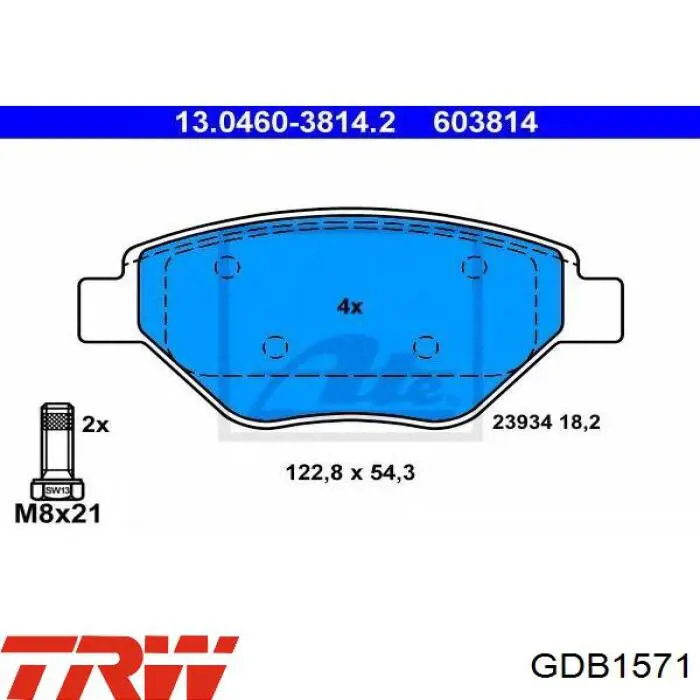 Передні тормозні колодки GDB1571 TRW