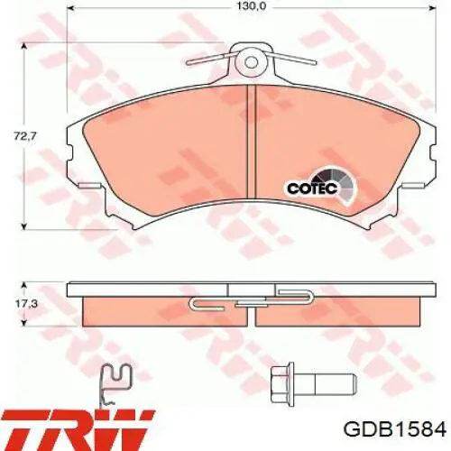 Колодки гальмівні передні, дискові GDB1584 TRW