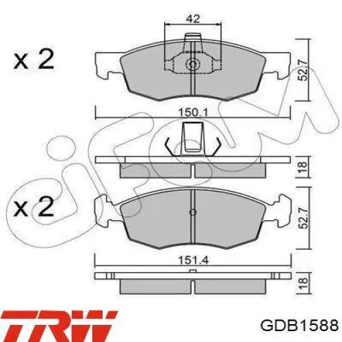 Купити GDB1588 TRW Колодки гальмівні передні, дискові