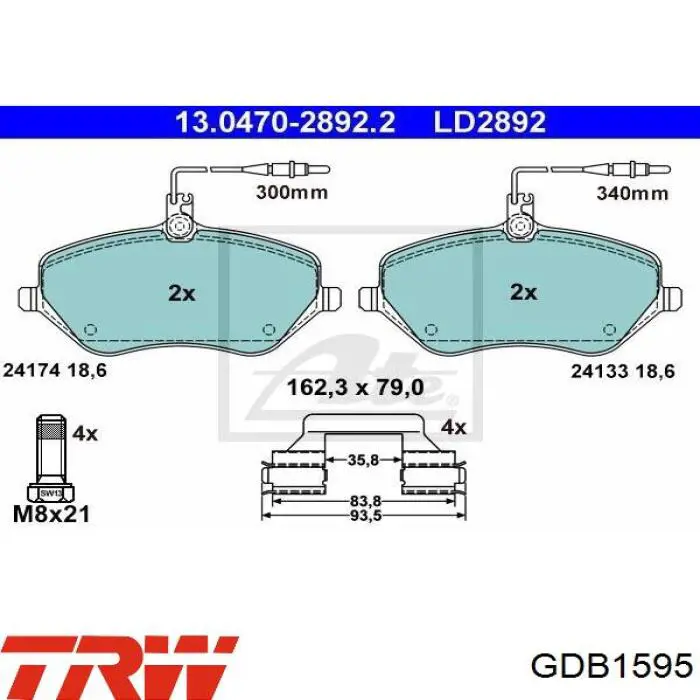 GDB1595 TRW Передні гальмівні колодки