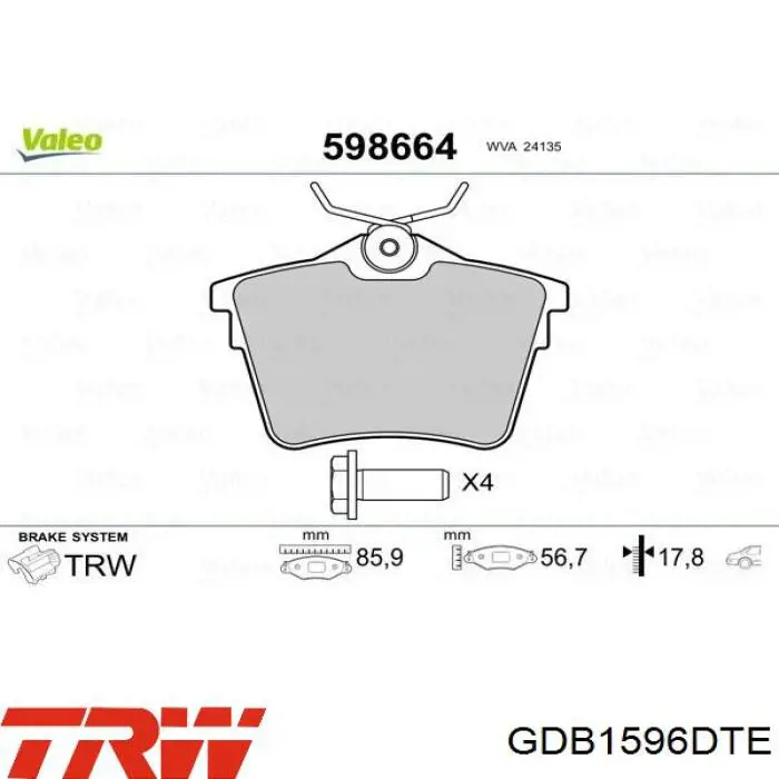 Задні гальмівні колодки TRW GDB1596DTE ціна, від 16.39 USD