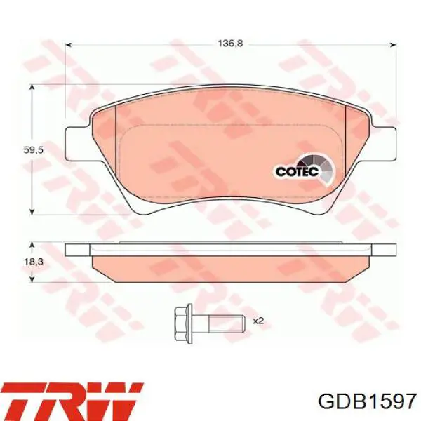 Купити GDB1597 TRW Колодки гальмівні передні, дискові
