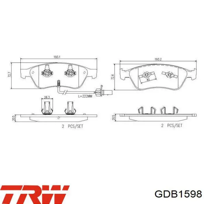 Купити GDB1598 TRW Колодки гальмівні передні, дискові
