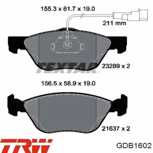 Передні тормозні колодки GDB1602 TRW