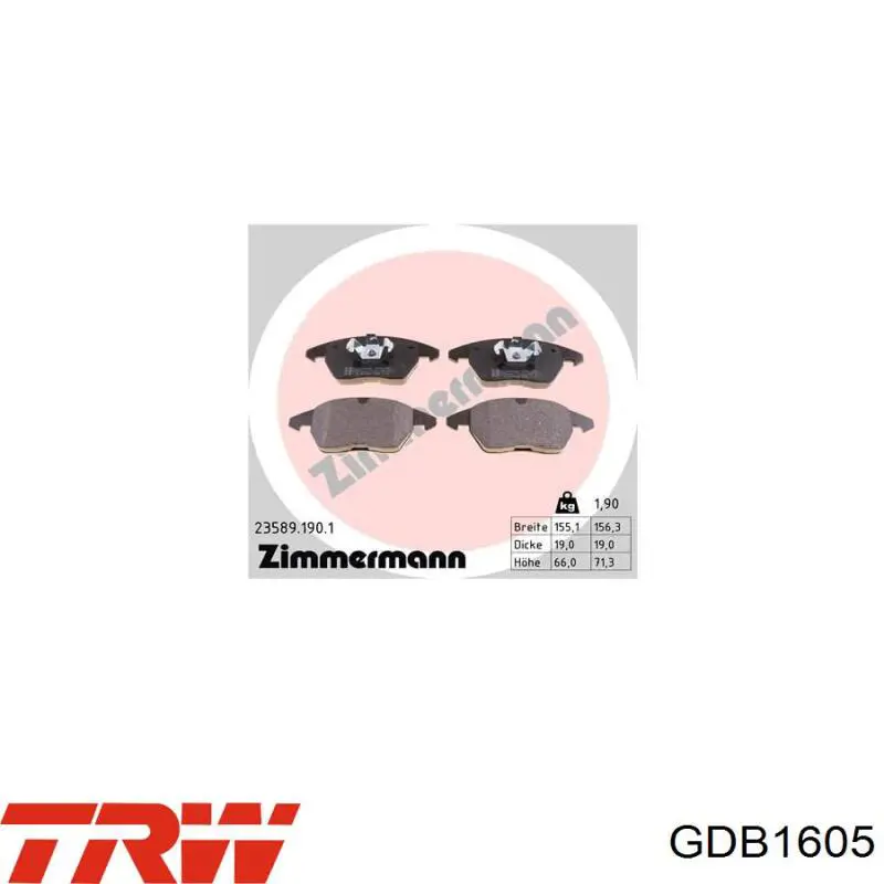 Передні тормозні колодки GDB1605 TRW