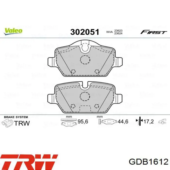 Задні гальмівні колодки GDB1612 TRW