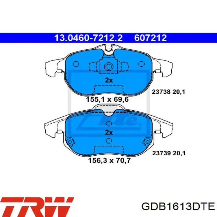 GDB1613DTE TRW колодки гальмівні передні, дискові